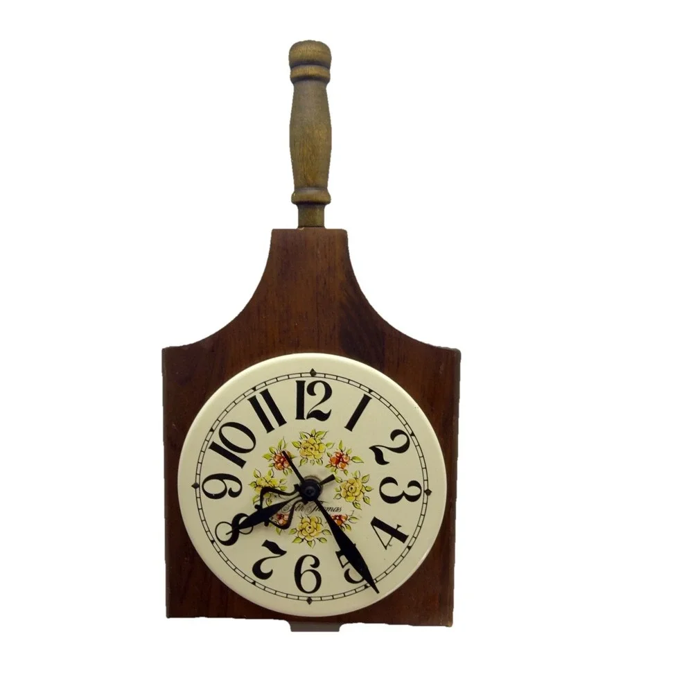 Vintage Seth Thomas MCM Retro 60s 70s Butcher Block Kitchen Wall Clock